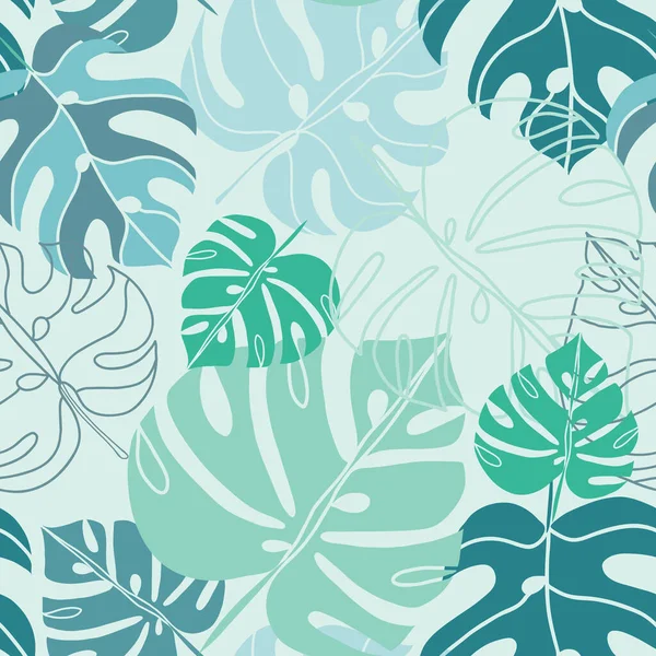 Seamless Tropical Pattern Monstera Leaves Illustration — Stock Vector