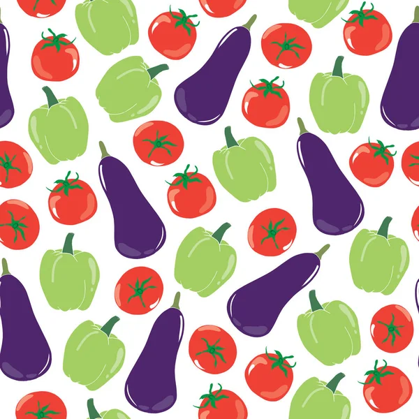 Vegetables Seamless Pattern Eggplant Tomato Bell Pepper Illustration — Stock Vector