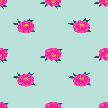 Pastel yeşil arka planda desensiz kamelya çiçeği deseni tasarımı