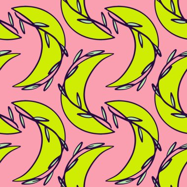 Çiçekli Hilal Pembe üzerinde pürüzsüz desen