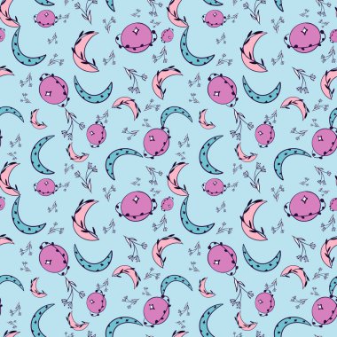 Mavi arka planda şirin gök çiçekleri kusursuz desen tasarımı