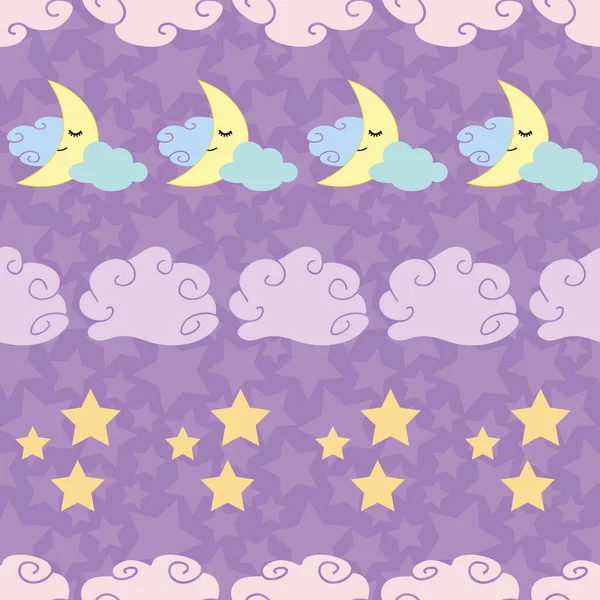 Lindo Patrón Sin Costuras Nubes Luna Estrellas Colores Pastel Ilustración — Vector de stock