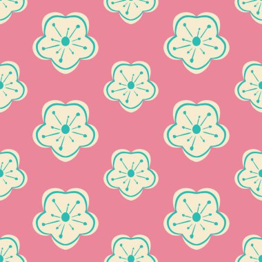 Retro çiçekler 70 'lerin stil vektörsüz desen tasarımı çizimi