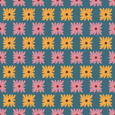 Retro stili 70 'lerin çiçek yineleme deseni çiçek çizim sanatı