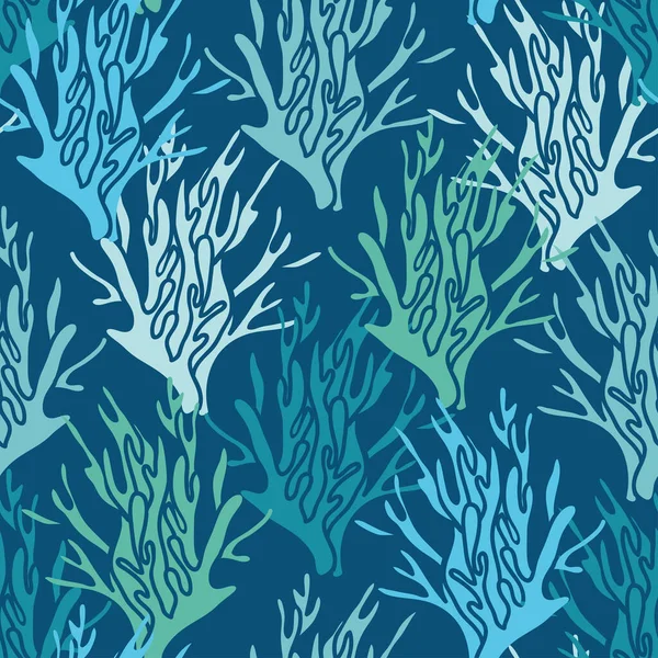 Bleu Corail Vert Motif Sans Couture Sur Fond Bleu Illustration — Image vectorielle