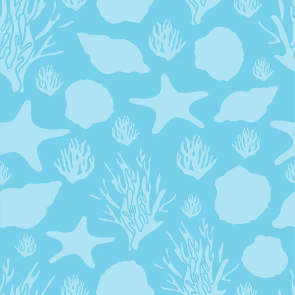 ヒトデ サンゴのシルエットのイラストとシームレス水中パターン — ストックベクタ