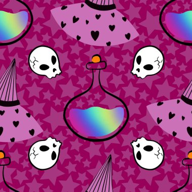 Tatlı cadı cadılar bayramı tarzı kusursuz desen tasarımı çizimi