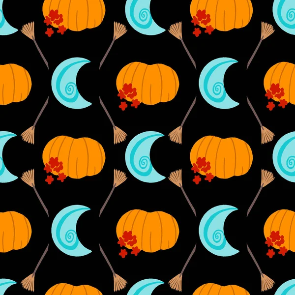 Modèle Répétition Fantasmagorique Halloween Sur Noir — Image vectorielle