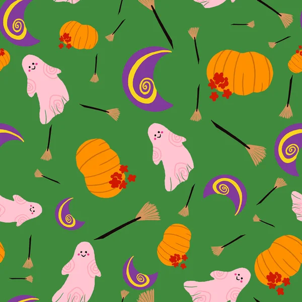 Halloween Vektor Wiederholt Muster Design Auf Grünem Hintergrund Illustration — Stockvektor