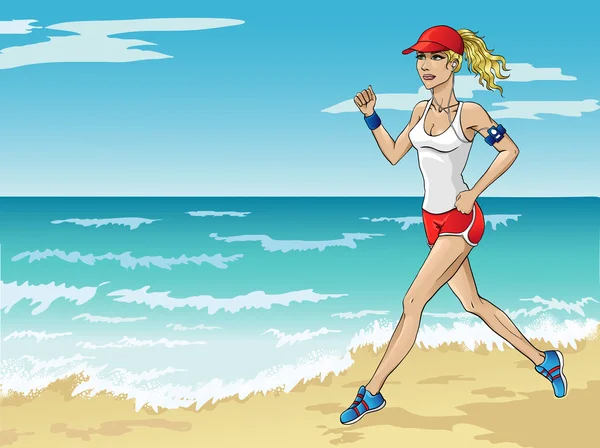 Mañana corre por la playa — Vector de stock