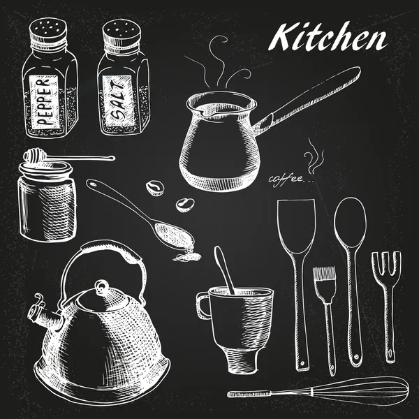 Conjunto de cocina negro — Vector de stock