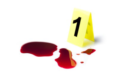 evidence with blood splatter isolated on white