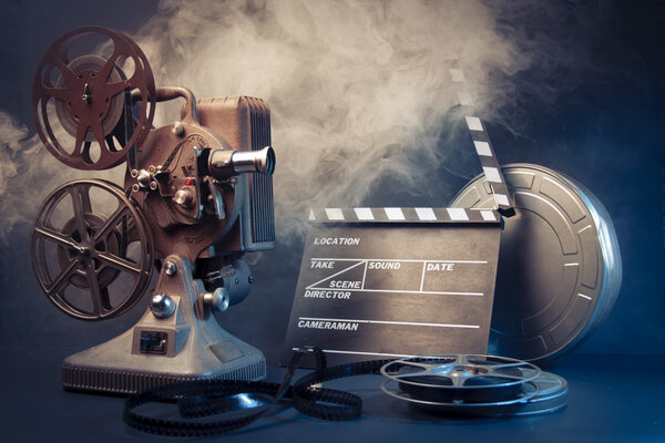 old film projector and movie objects