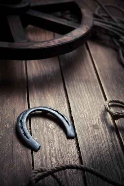 Iron horseshoe on a vintage background — Stock Photo, Image