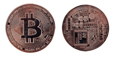 Bitcoin beyaz arkaplanda izole edildi.