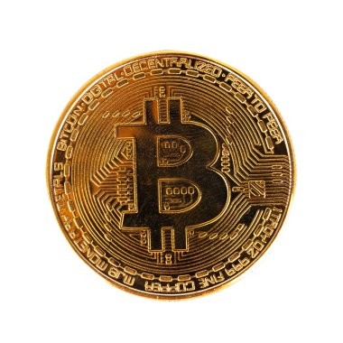 Bitcoin beyaz arkaplanda izole edildi.