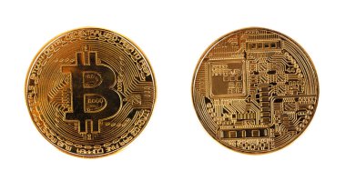 Bitcoin beyaz arkaplanda izole edildi.