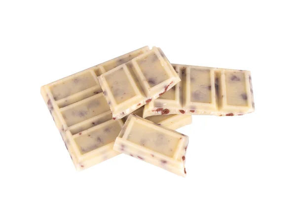 Pedaços Biscoito Chocolate Branco Isolados Fundo Branco — Fotografia de Stock