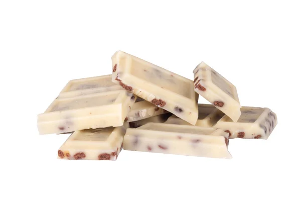 Pedaços Biscoito Chocolate Branco Isolados Fundo Branco — Fotografia de Stock