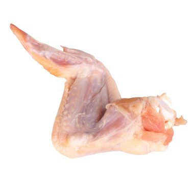 Beyaz arka planda taze izole edilmiş tavuk kanadı.