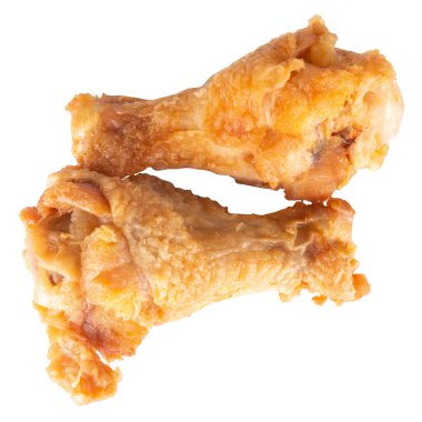 Beyaz arka planda kızarmış tavuk budu..