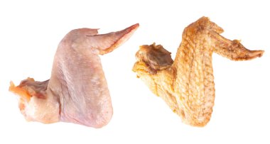 Tavuk kanadı kızarmış beyaz arka planda taze izole edilmiş..