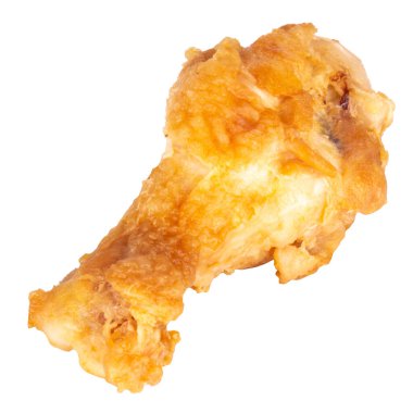 Beyaz arka planda kızarmış tavuk budu..