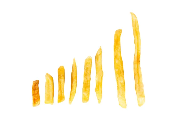 Pommes Frites Klein Bis Groß Isoliert Auf Weißem Hintergrund — Stockfoto
