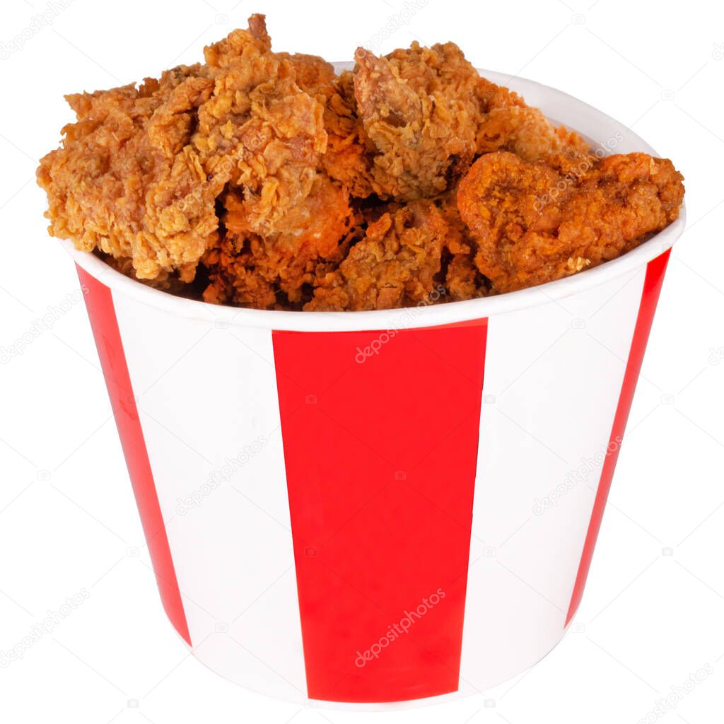 Chicken fried spicy isolated on white background bucket.