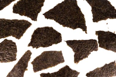 beyaz arkaplanda yosun tabakası parçalama arkaplanı izole.