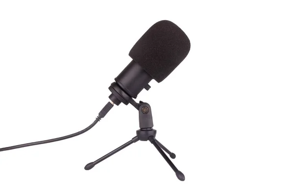 Microfone Mesa Isolado Fundo Branco — Fotografia de Stock