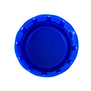 şişe kapağı plastiği beyaz arkaplan rengi maviye izole edilmiş.