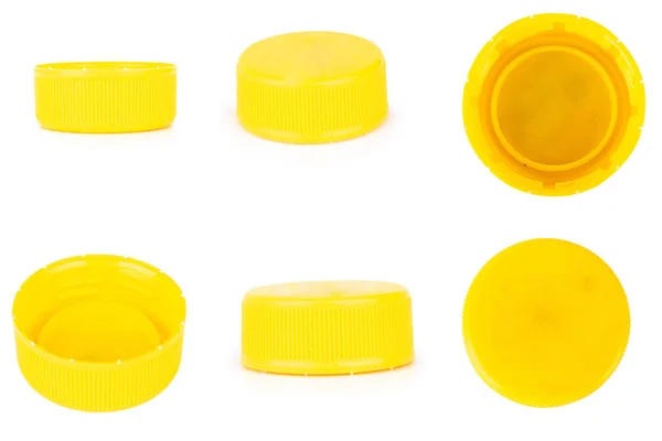 Bottle Cap Plastic Yellow Isolated White Background — 스톡 사진