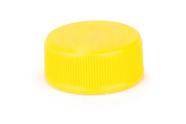 Tapa Botella Plástico Amarillo Aislado Sobre Fondo Blanco —  Fotos de Stock