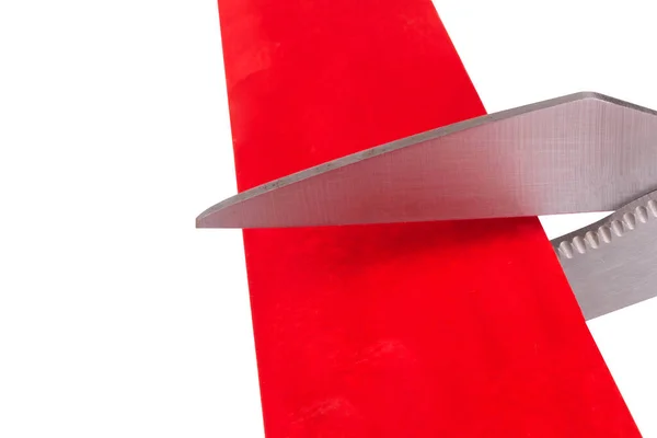 Scissors Cut Isolated White Background Red Ribbon Paper — Φωτογραφία Αρχείου