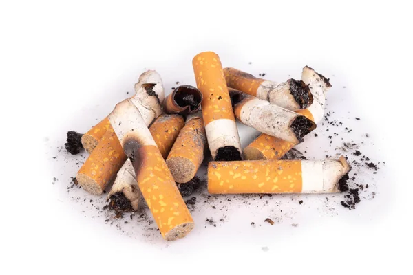 Cigarette Butts Isolated White Background Pile — Stock Photo, Image