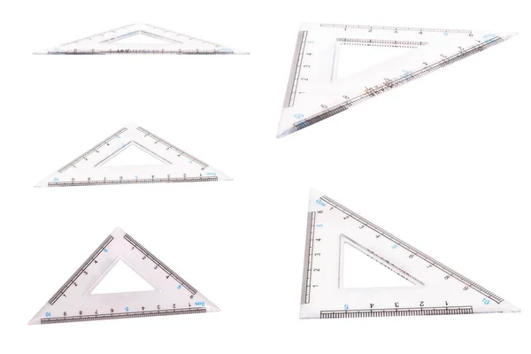 Χάρακα Τρίγωνο Που Απομονώνονται Λευκό Φόντο — Φωτογραφία Αρχείου
