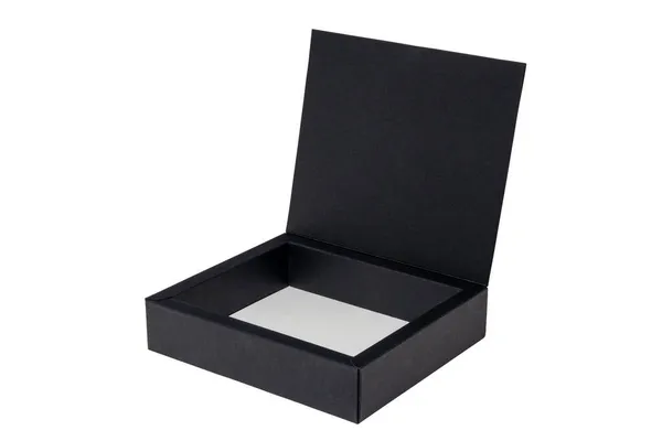Відкрита Чорна Картонна Коробка Або Коробка Магнітним Закриттям Ізольовані Білому — стокове фото