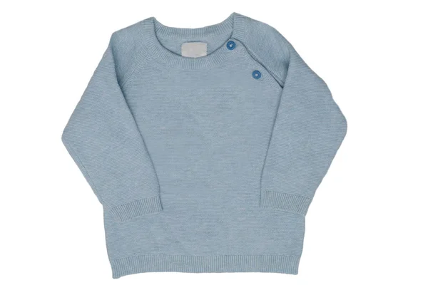 Autumn Winter Children Clothes Light Blue Cozy Warm Sweater Pullover — Stock Photo, Image