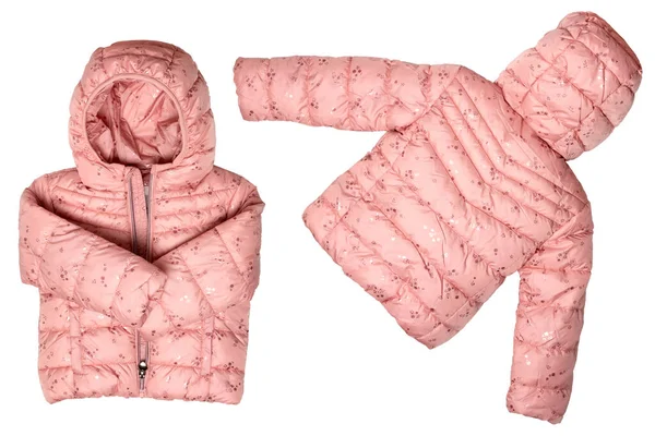 Winterjacke Isoliert Stilvolle Rosa Warme Winter Daunenjacke Für Kinder Zwei — Stockfoto