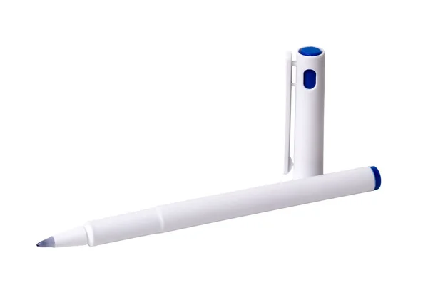 Macro Van Witte Roller Pen Met Blauwe Mijn Geïsoleerd Een — Stockfoto