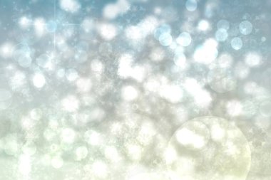 Soyut, bulanık, neşeli, narin kış yılbaşı ya da parlak mavi ve beyaz bokeh ışıklı yuvarlak yıldızlı yeni yıl arkaplanı. Tasarımın için yer aç. Kart kavramı.