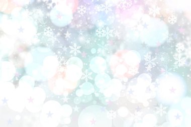 Soyut, bulanık, neşeli, narin kış Noel 'i ya da parlak mavi pastel ve parlak bokeh ışıklı yıldızlı mutlu yeni yıl arkaplan dokusu. Kart kavramı.