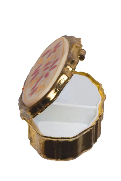 Closeup Empty Opened Old Gold Casket Jewellery Bracelets Luxury Accessories — Stock Photo, Image