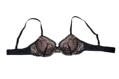 Sütyen izole. Beyaz arka planda izole edilmiş bağcıkları ve kayışları olan güzel, şık, siyah, pembe sutyen. Modaya uygun seksi kadın iç çamaşırı..