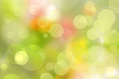 Soyut, taze, bulanık bahar, narin, açık yeşil pastel, sarı, turuncu, bokeh arka plan dokusu, parlak dairesel, yumuşak renkli ışıklar. Güzel arkaplan illüstrasyonu.