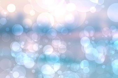 Soyut bulanık taze bahar ışığı hassas pastel mavi beyaz bokeh arkaplan dokusu parlak dairesel yumuşak renkli ışıklar. Güzel arkaplan illüstrasyonu.