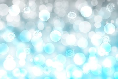Soyut festival gradyan açık gri turkuaz bokeh arkaplan dokusu beyaz bokeh ışıkları ve yıldızlarla. Noel, davetiye ya da diğer tatiller için güzel bir arkaplan.