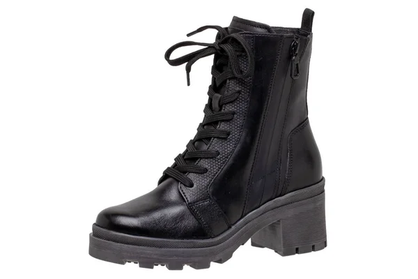 Womens Boots Shoes Closeup Single Elegant Black Leather Winter Boots — Stock Photo, Image