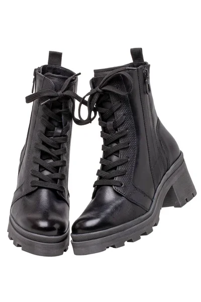 Womens Boots Closeup Female Elegant Black Leather Winter Boots Latest — Stock Photo, Image